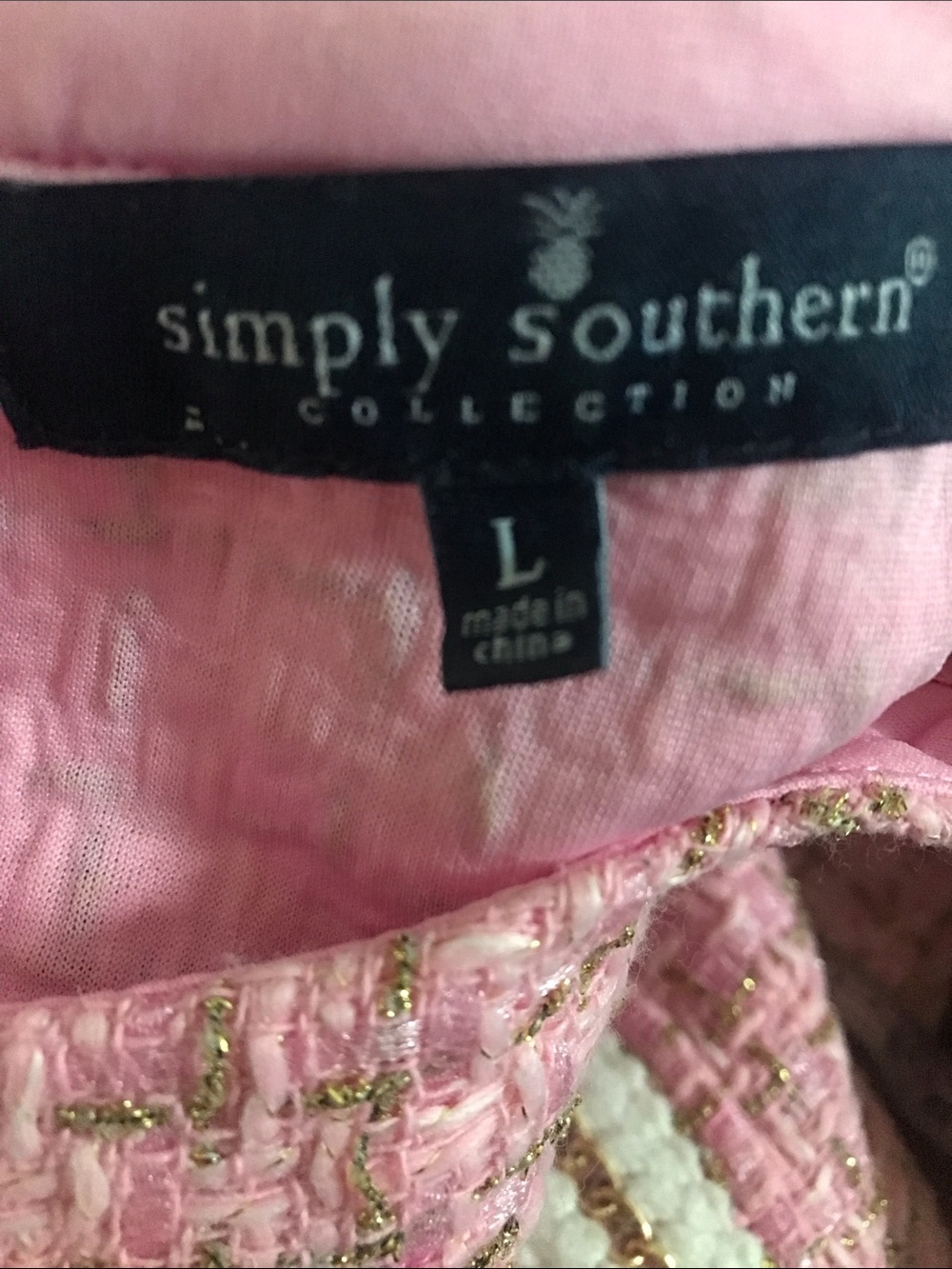 Simply Southern Pink Tweed Dress with Pearl Buttons - Picture 6 of 6
